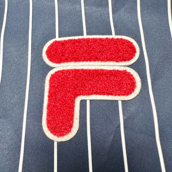 Fila | Women | Navy Blue Pinstripe Snap Button Baseball Track Jacket | Medium - Picture 8 of 9